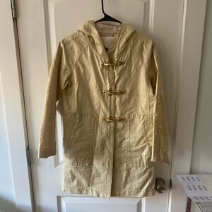 J.Crew Collection Women Metallic Gold Linen Slicker Rain Coat Jacket Hooded Sz 0